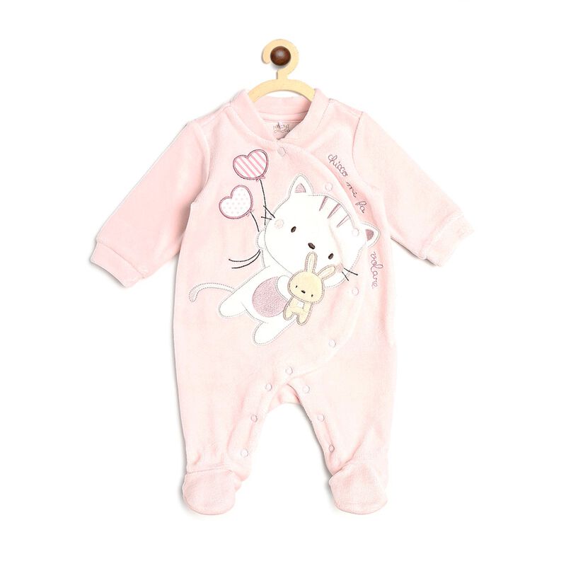 Infants Light Pink Velour Front Opening Babysuit image number 0